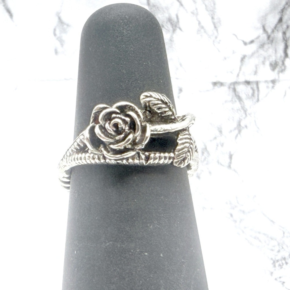 Silver Tone Rose Flower Pinky Ring Twisted Vine Band Size 3.75 New